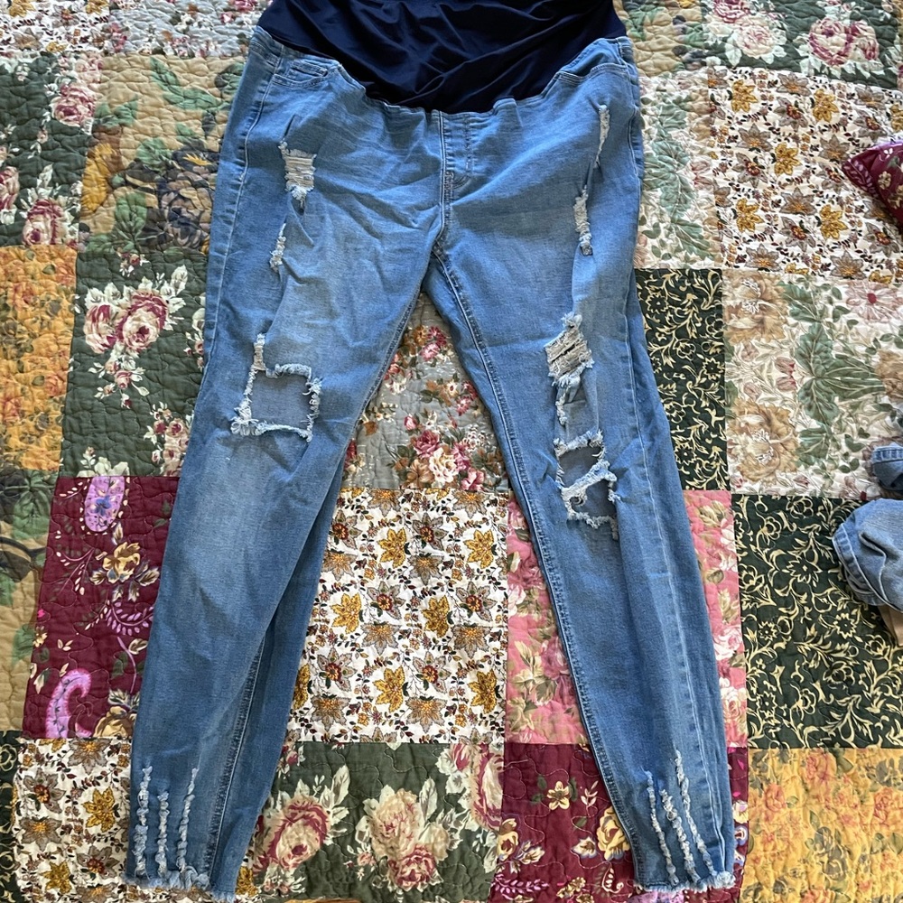 Maternity SHEIN Blue Distressed Skinny Jeans